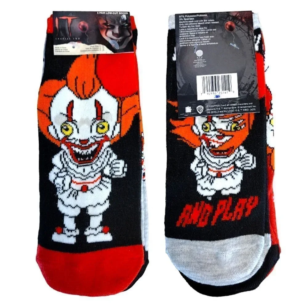 WB IT Chapter Pennywise Prints 5‎ Pairs Low Cut Ankle Socks NWT